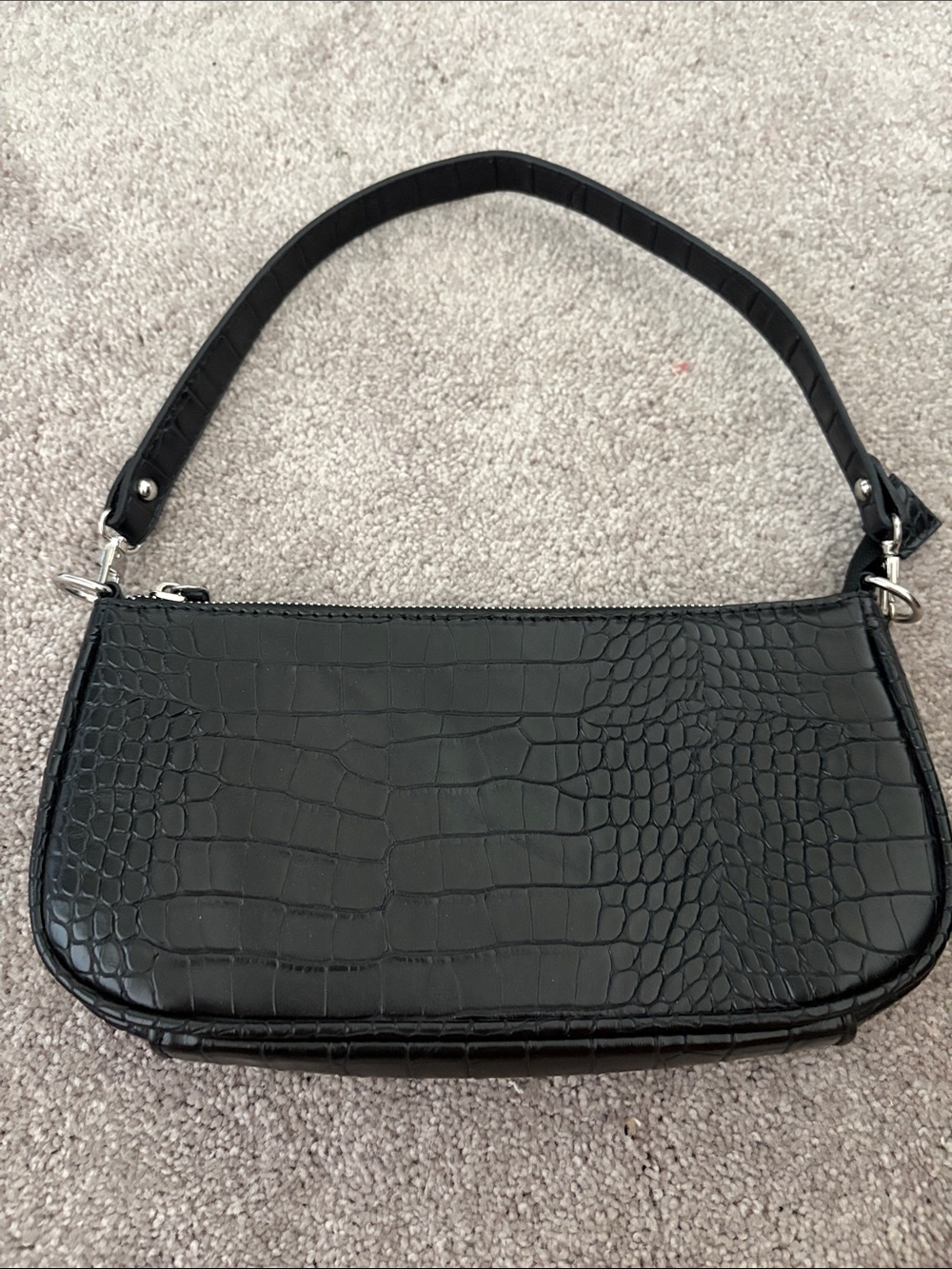 Structured Black Croc-Embossed Shoulder Bag